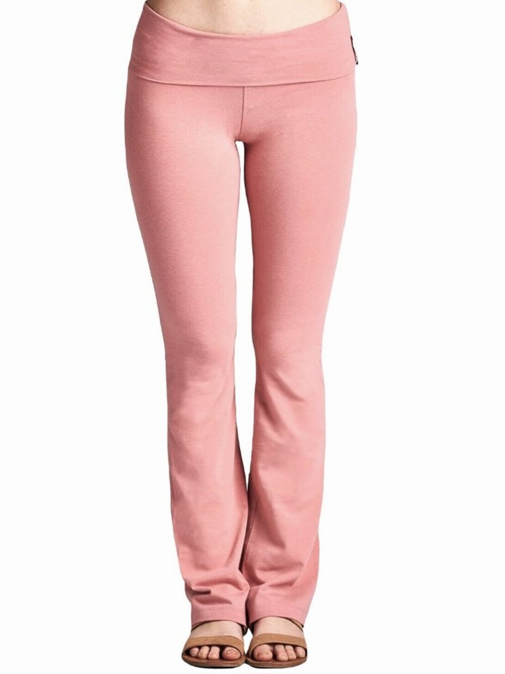 NEW Active Cotton Yoga Pant Fold Over Waist- Dusty Pink- Small